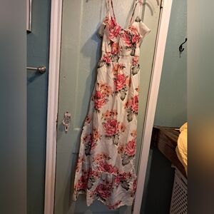 Aeropostale Pink and Green Floral Maxi Dress